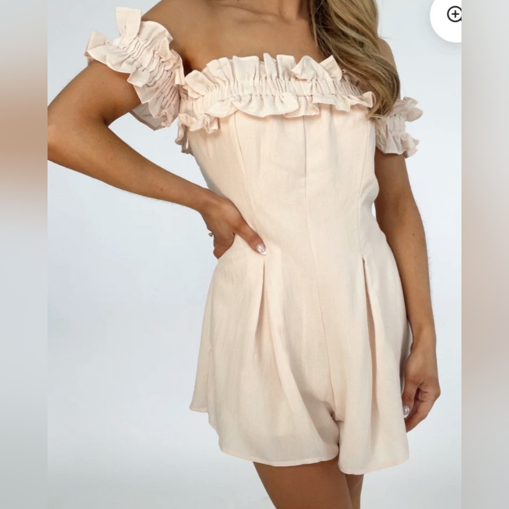Ruffled Rosewood Romper. soft pink pastel ( blush)
